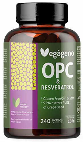 OPC Traubenkernextrakt und RESVERATROL - 95% OPC, Natürliches Hochdosiertes Antioxidans, Ohne Magnesiumstearat, Dioxidfrei, Non GMO, Vegan, 240 Kapseln