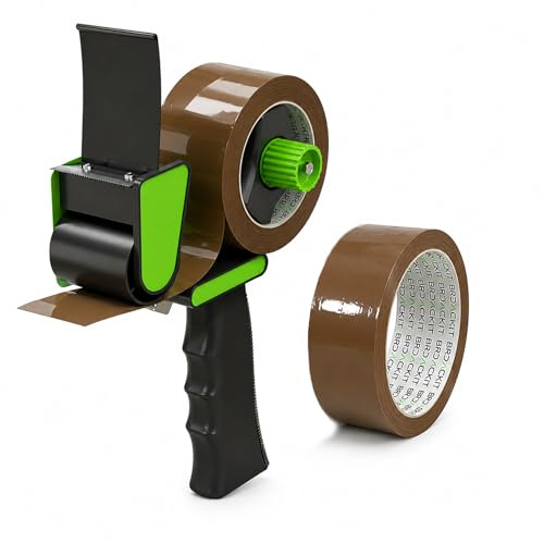 Brackit Packing Tape Set - Brown Tapes with Dispenser - 48mm x 66m - 2 Roll Pack – Strong Heavy Duty Tape for General Use or Moving Home – Easily Seal Your Parcels and Boxes