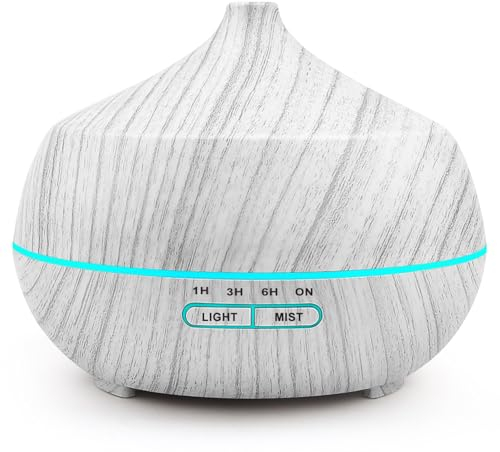Airymium Diffusore di Oli Essenziali Ultrasuoni: 400ml Diffusore di Aromi Umidificatore Diffusore Ambiente Elettrico Vaporizzatore per aromaterapia con 7 Colori LED & 4 Timer per Ufficio Casa - Bianco