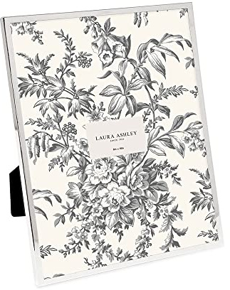 Laura Ashley 8x10 Silver Flat Metal Picture Frame (Vertical & Horizontal) w/Two-Way Easel Stand, Black Velvet Backing, Wall-Mountable, Made for Tabletop, Desk, Wall Display, Home Décor (8x10, Silver)