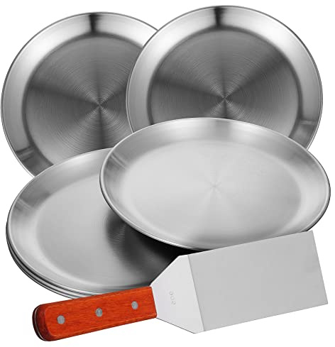 HEMOTON Teglie per Pizza Design Antiaderente Set di 6 in Acciaio Inossidabile Rotonde Bordo Liscio, per Ristoranti e Servizio Insalate