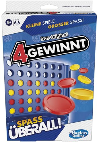 4 Gewinnt, kompaktes und tragbares Spiel für 2 Spieler, das Original in der praktischen Version für unterwegs, kleines Geschenk zu für Kinder und Erwachsene