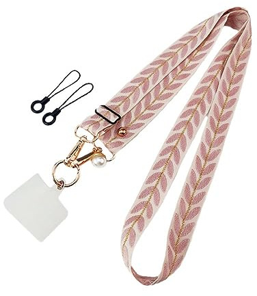 Cordón largo ajustable para teléfono móvil, correa ancha perdida, cordón para el cuello, adornos de tela para colgar W6A4, perla