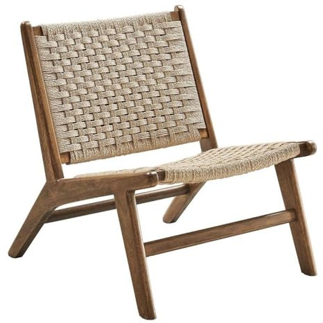 Modway Saoirse Woven Rope Wood Accent Lounge Chair in Walnut Natural