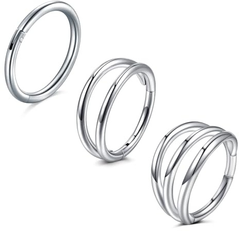 JFORYOU Juego de 3 anillos de piercing nasal Helix Piercings Set 16G 18G acero quirúrgico bisagra segmento aros septum conch tragus cartílago pendientes anillos CZ nostril joyería piercing oro plata