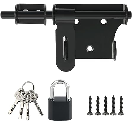 SAYAYO Catenaccio Porta in Legno Serratura Porta Chiavistello Nero, Chiavistelli e Catenacci per Porte con Lucchetto per Lucchetto, Acciaio Inossidabile SUS304, 150MM, EMS350B-SET