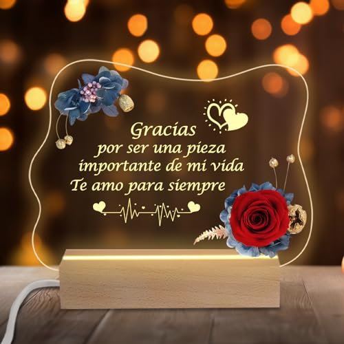 Miofula Regalos Originales para Mujer, Rosa Eterna Regalo Mujer Hombre Cumpleaños, Luz Nocturna Acrílica Regalo Mama Abuela Hermanas Amigos, San Valentin Regalos, Regalo Navidad Aniversario