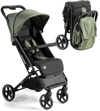 MS BabyWorld – Keo – Silla de paseo ligera hasta 22 kg | Capota extensible | Plegado tipo libro | Ultraligera y compacta | Ruedas grandes (Verde - Negro)