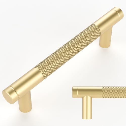 Amerdeco 10 Pack Gold Knurled Cabinet Pulls 96mm Inch Center to Center Kitchen Cabinet Handles for Drawer Dresser, Cupboard and Wardrobe AM003