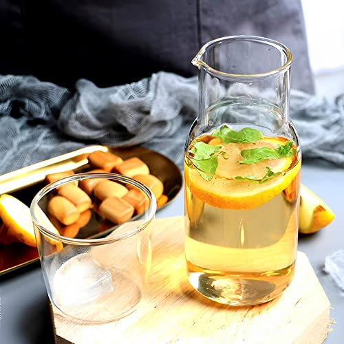 Bedside Water Carafe and Glass Set 500ml V-Shaped Mouth Heat Resistant Nightstand Water Carafe with Tumbler Mouthwash Bottle Glass Water Bottle Clear Pitcher for Ice Tea Beverage for Bedroom Bathroom