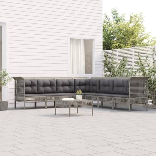 QZZCED Garten-Loungemöbel Gartenmöbel-Sets Terrassengarnitur Balkonmöbel-Set 8-TLG. Garten-Lounge-Set mit Kissen Grau Poly Rattan für Garten, Terrasse und Balkon