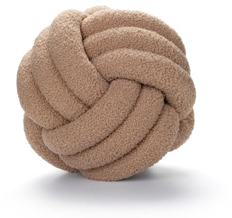 Fay Bless Modern heminredning knut bollkudde – handgjord mjuk rund kudde för sovrum, säng och vardagsrum (kaki, 22 cm)