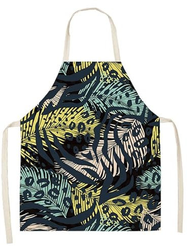 HJOSWVNS Delantal Cocina Hombre Hojas Amarillas De Palma Delantal Cocina Mujer Algodón Cáñamo Delantales de Cocina Antimanchas Delantal Hombre Ajustable Mandiles de Cocina Resistente Desgaste 55x68cm