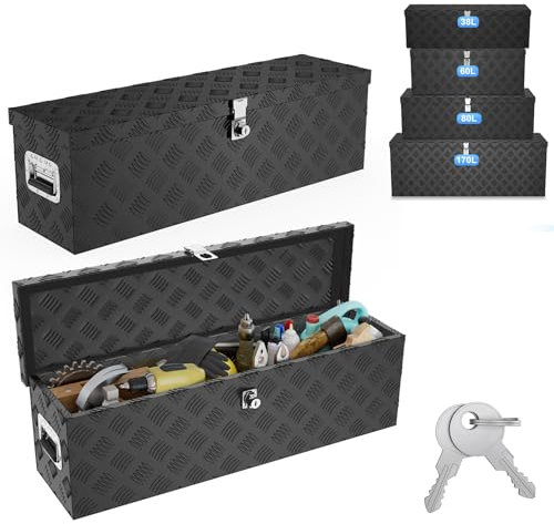 LARS360 Aluminiumbox Alu Box Truckbox 800x220x225 mm, Abschließbare Aluminium Transportbox Anhänger für Werkzeuge, Deichselbox mit Deckel, robuste Alukiste für den mobilen Einsatz (Schwarz)