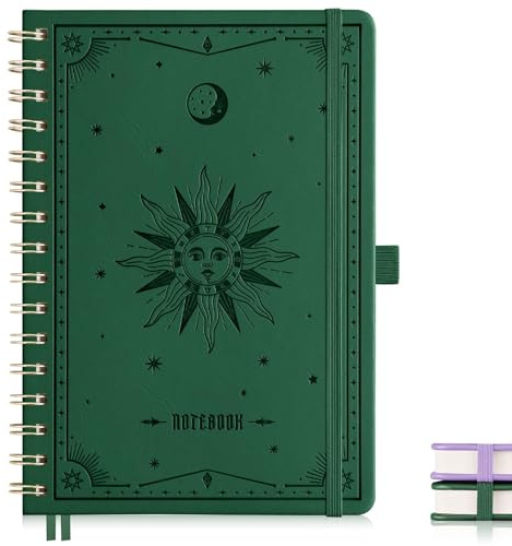 EMSHOI Notizbuch A5 Liniert Hardcover, 100g/m², 140 Seiten - Dunkelgrün | Notizblock Liniert, Inhaltsverz., Gummiband, Innentasche, Stiftschlaufe, für Arbeit, Lernen, Reisen, 15.4 x 21 cm