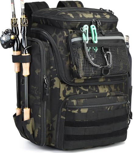 Sac à dos pêche Maller BlesMaller avec supports de canne, 45 l, imperméable, pour la pêche, la randonnée, le camping, le trekking