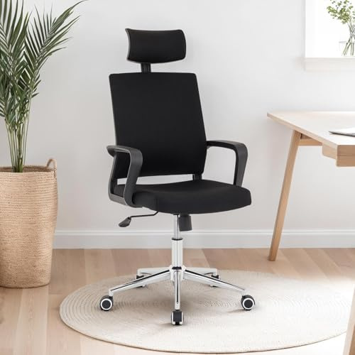 IDIMEX Bürodrehstuhl Herry mit Kopfstütze und Armlehnen in schwarz. Ergonomischer Bürostuhl mit Verstellbarer Sitzmechanik, Höhenverstellbar und Kippfunktion.
