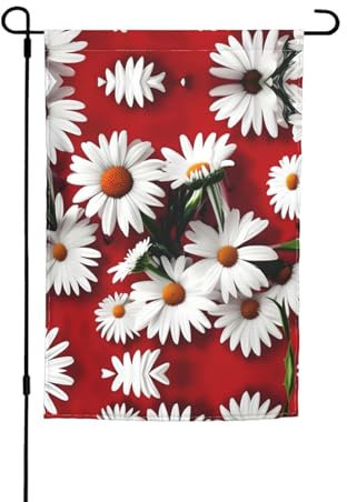 Rote Blume und weiße Gänseblümchen Druck Outdoor Hofflagge Hausflagge für Gartendekoration, lustige Outdoor-Flagge, 30 x 45 cm