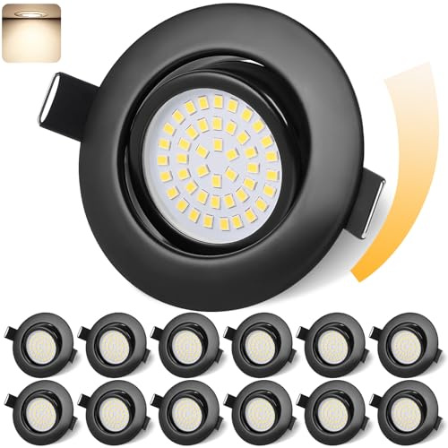 GeyouLux LED Einbaustrahler 230V Dimmbar 68mm 6W IP44 LED Spots 12er set | 45° Schwenkbar 4000K Neutralweiß Deckenspots für Badezimmer Küche Wohnzimmer Einbauspots Flach Einbauleuchten Schwarz