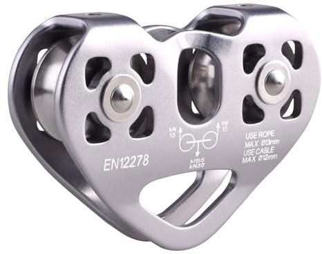 Azarxis Seilrolle Umlenkrolle 30 kN Doppelseilrolle für Seile bis 13 mm Durchmesser (Grau)