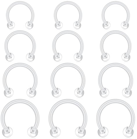 D.Bella 16G Clear Horseshoe Retainer Nose Lip Plastic Septum Helix Tragus Ring Bioflex Acrylic Rook Daith Piercing Retainer Plastic Horseshoe Barbell for Work School 6mm-12mm