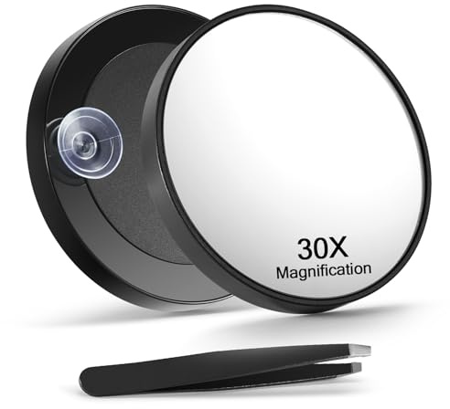 30x Vergrößerungsspiegel – 8.8cm Weißer Makeup-Spiegel mit 2 Präzisions-Pinzette, Ideal für Make-up und Haarentfernung