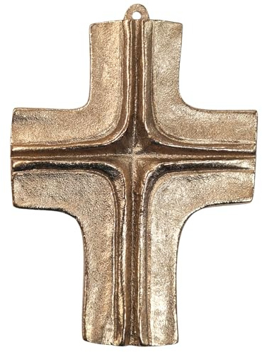 Herzmensch Modernes schlichtes Wandkreuz 8,5 x 11 cm gold, massives Bronze Kreuz zum Aufhängen an die Wand - Geschenkidee zur Kommunion, Hochzeit, Weihnachten