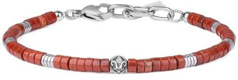 COAI Bracciale da Uomo in Ematite e Diaspro Rosso, Bracciale di Perline Rosse da Uomo con Charm Fleur de Lis