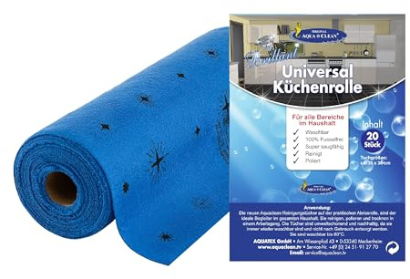 Aqua Clean Brillant Universal Küchenrolle, 20 Reinigungstücher, 30 x 30 cm, Waschbar bis 60°C, Blau