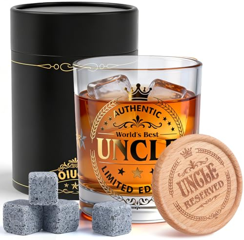 Uncle Gifts, Personalised Whiskey Glass for Uncle, 8Pcs Un-cle Pint Glass Gift Exquisite Box, Luxurious Whiskey Glass Gift Suitable for All Drinks, Un-cle Gifts from Niece for Birthday Christmas