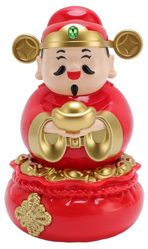 TOPINCN Solar Powered CAI Shen Statue, Shaking Head God of Wealth Feng Shui Decoration, Luck Good Fortune God Sculpture, Automatic Nodding Figure for Office Desk Car Dashboard