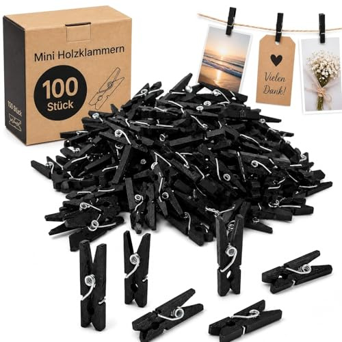 Gadpiparty 100pcs Mini WäScheklammern Schwarz, Kleine Holzklammern Schwarz, für Fotos, Notizen, Bastelarbeiten, Dekoration Und zum Aufhängen von Bildern, Vielseitige Miniatur-wäscheklammern