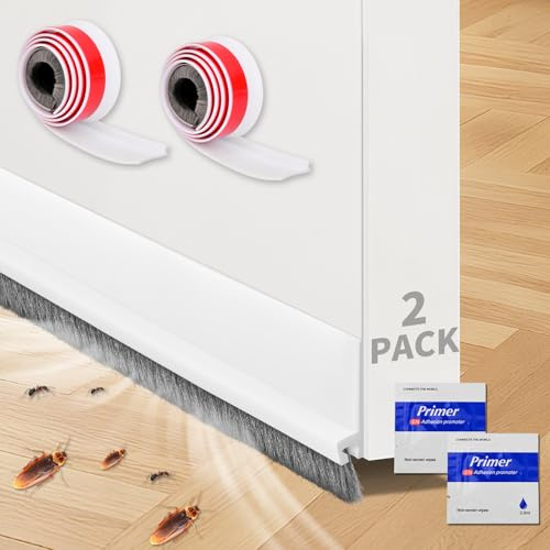 HOMIKLSA Joint de Porte Autocollant Stop Froid 2 Pièces – Bande d’Isolation Phonique avec Brosse pour Portes & Fenêtres, Économie d’Énergie, Protection Contre Le Froid, Les Insectes et la Poussière