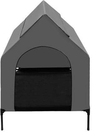 Hundsäng utomhus med tak hundtält 125 x 92 x 122 cm upphöjd hundbädd hundhus 2-i-1-hundbädd och tält husdjurssäng