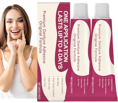 2 PCS Denture Adhesives,Comfort Seal for Dentures,Extra Strong Hold Up,Long Lasting, Waterproof False Teeth Adhesive