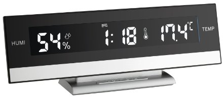 TFA Dostmann Digitaler Wecker, 60.2011, mit Raumklima, Datum und Wochentag, Weckalarm mit Snooze Funktion, schwarz/silber
