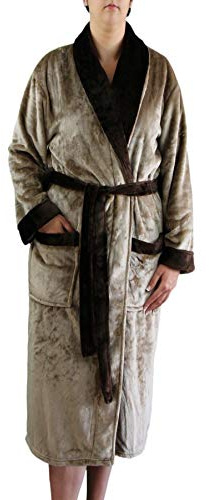 Gözze – unisex badrock/morgonrock med sjalkrage, sidenkänsla, 100% mikrofiber, 330 g/m², storlek S – brungrå