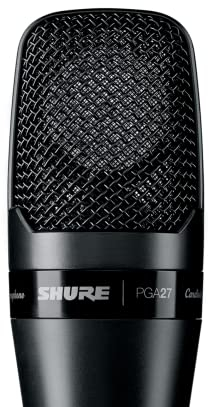 Shure Pga27-Lc Microfono A Condensatore A Ripresa Laterale Con Diaframma Largo E Pattern Polare A Cardioide, Completo Di Supporto Antiurto E Custodia Per Il Trasporto (Nessun Cavo Incluso), Nero