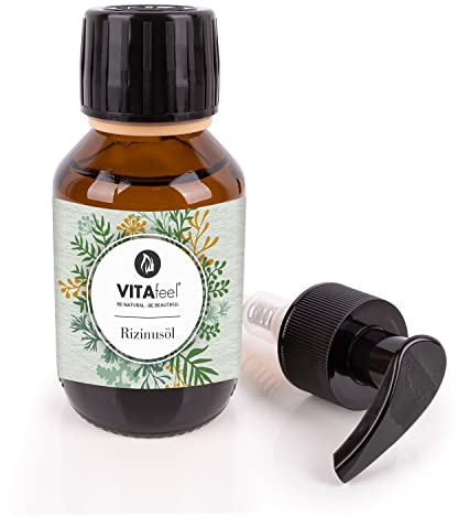 VitaFeel Rizinusöl 100 ml - 100% reines kaltgepresstes Öl, nativ Ph. Eur., Wimpern Serum, Haaröl, natürliche Haarpflege