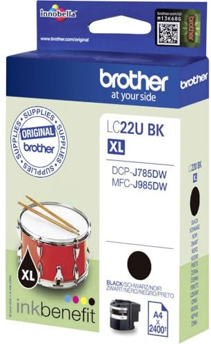Brother LC22UBK Original XL-Tintenpatrone LC-22UBK schwarz (für Brother MFC-J985DW und DCP-J785DW), 2400Seiten