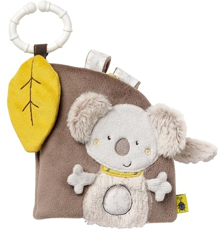 Fehn Fühlbuch Koala - Buggybuch aus Stoff - Babyspielzeug Buch mit Quietsche, Rassel, Raschelpapier und Spiegel - Babybuch mit Befestigungsring - Stoffbuch für Babys und Kleinkinder ab 0+ Monaten