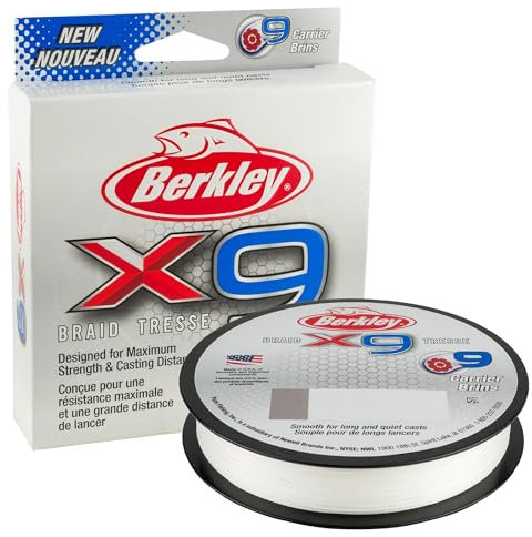 Berkley X9 Braided Fishing Line - 9 Strand Braid Line for Saltwater and Freshwater Fishing, Unisex,, Crystal, 27.0kg| 164yd | 150m
