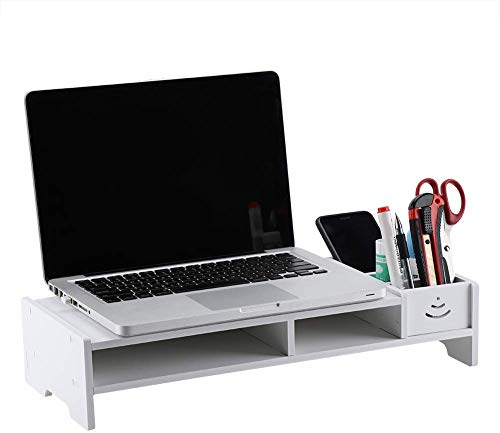 Soporte para Monitor, Color Soporte para Pantalla de Ordenador Portátil, Elevador de Pantalla, Tablero Aglomerado de Madera y Plástico para Almacenamiento de Mesa Escritorio de Hogar Oficina