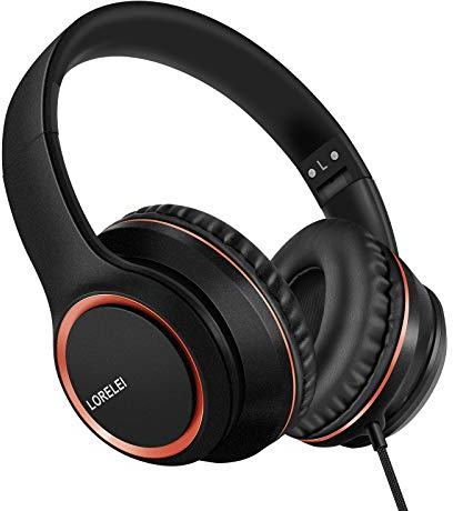 LORELEI X8 Over-Ear Wired Headphones with Microphone with 1.45m-Tangle-Free Nylon Line&3.5mm Plug,Lightweight Foldable & Portable Headphones for Smartphone,Tablet,Computer,Mp3/4(Space Black)