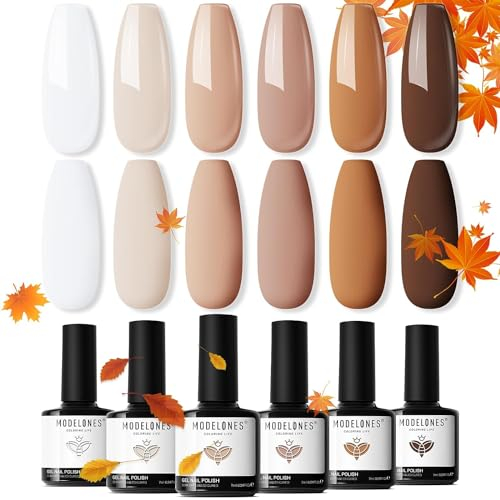 Modelones UV Nagellack Set Nude Beige 6 Farbe Gel Nagellack Gel Nail Polish French Manicure Soak Off UV Nägel Gellack für Nail Art Nageldesign Kit