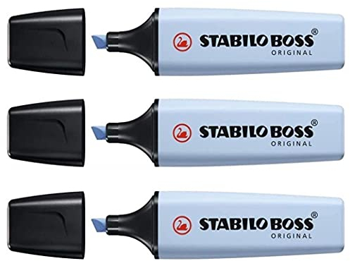 Stabilo Boss Textmarker Original Pastell, Keilspitze, 2-5 mm, Pastellblau, 3 Stück