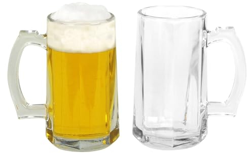 BURI 2 bicchieri da birra piccoli con manico, 422 ml, 8 x 15 cm, due brocche, bicchieri da birra con manico, boccale da birra, boccale di misura, boccale da birra, bicchieri, misura 2 pezzi, 0,4 l,