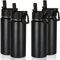 Volhoply 530ml 18oz Insulated Water Bottle Bulk 4 Pack, Kids Stainless Steel Water Bottles with Straw Lid, Reusable Metal Wide Mouth Sports Flask Keep Hot and Cold (Black,4 Pack)