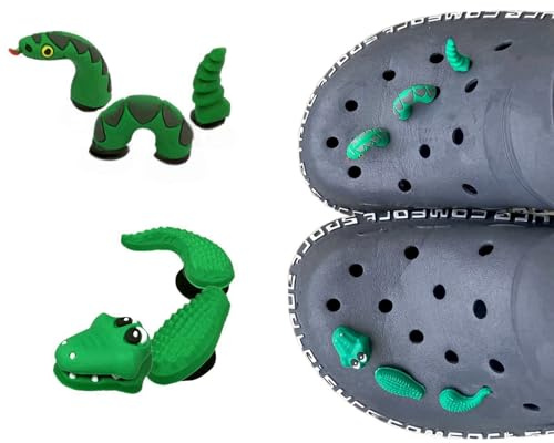 tikono Juego de 2 dijes para zapatos (serpiente, cocodrilo) para decoración de zapatos de zuecos de cocodrilo, accesorios de zapatos de animales