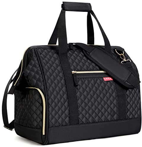 Lekesky Reisetasche Damen, Weekender Damen Mittelgroß mit Schuhfach, Großes Öffnungsdesign, 43L Kliniktasche Geburt für Reisen, Airline, Arbeit, Strand oder Freizeit (Schwarz Gesteppt)